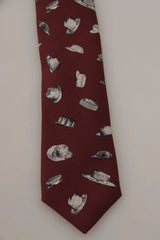 Dolce & Gabbana Maroon Hat Pattern 100% Silk Adjustable Accessory Tie - Neckties