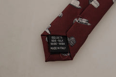 Dolce & Gabbana Maroon Hat Pattern 100% Silk Adjustable Accessory Tie - Neckties
