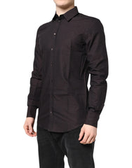 Dolce & Gabbana Maroon Jacquard Cotton GOLD Men Dress Shirt - Shirts
