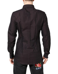 Dolce & Gabbana Maroon Jacquard Cotton GOLD Men Dress Shirt - Shirts