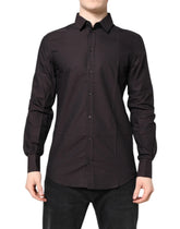 Dolce & Gabbana Maroon Jacquard Cotton GOLD Men Dress Shirt - Shirts