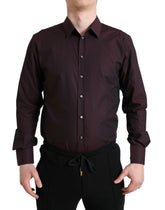 Dolce & Gabbana Maroon Jacquard Formal Dress MARTINI Shirt - IT42 | XL - Shirts