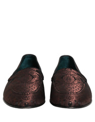 Dolce & Gabbana Maroon Jacquard Leather Slip On Loafers Shoes - EU44/US11