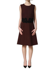 Dolce & Gabbana Maroon Lace Sleeveless Knee Length Dress - IT38 | XS