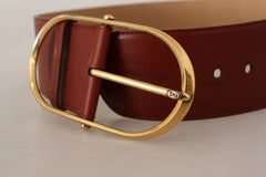 Dolce & Gabbana Maroon Leather Gold Metal Oval Buckle Belt - 75 cm / 29,5 Inches - Belts