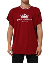 Dolce & Gabbana Maroon LogoCrown Cotton Half Sleeve T-shirt - IT56 | XXL - T-Shirts