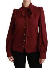 Dolce & Gabbana Maroon Long Sleeve Shirt Blouse Silk Top - IT36 | XS - Blouses
