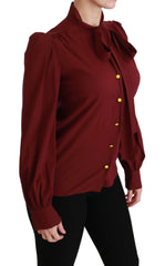Dolce & Gabbana Maroon Long Sleeve Shirt Blouse Silk Top - IT36 | XS - Blouses