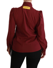 Dolce & Gabbana Maroon Long Sleeve Shirt Blouse Silk Top - IT36 | XS - Blouses