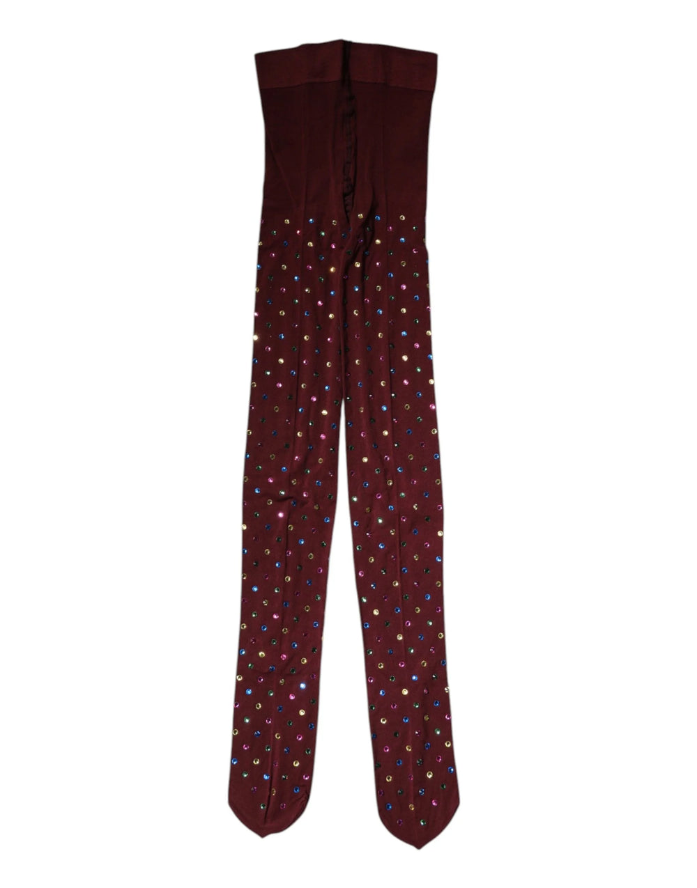 Dolce & Gabbana Maroon Nylon Crystal Embellished Pantyhose Tights - Hosiery