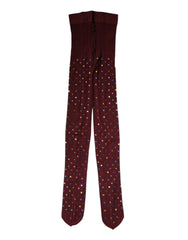 Dolce & Gabbana Maroon Nylon Crystal Embellished Pantyhose Tights - Hosiery