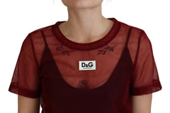 Dolce & Gabbana Maroon Nylon Two Layer Shift Mini Dress - IT40|S - Dresses
