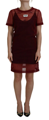 Dolce & Gabbana Maroon Nylon Two Layer Shift Mini Dress - IT40|S - Dresses