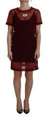 Dolce & Gabbana Maroon Nylon Two Layer Shift Mini Dress - IT40|S - Dresses