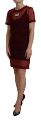 Dolce & Gabbana Maroon Nylon Two Layer Shift Mini Dress - IT40|S - Dresses