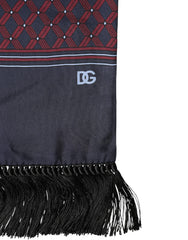 Dolce & Gabbana Maroon Patterned Fringes Wrap Foulard 138cm x 15cm Scarf