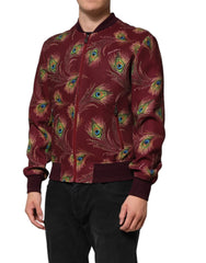Dolce & Gabbana Maroon Peacock Feather Print Bomber Jacket - IT48 | M - Bomber Jackets