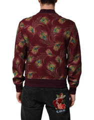 Dolce & Gabbana Maroon Peacock Feather Print Bomber Jacket - IT48 | M - Bomber Jackets