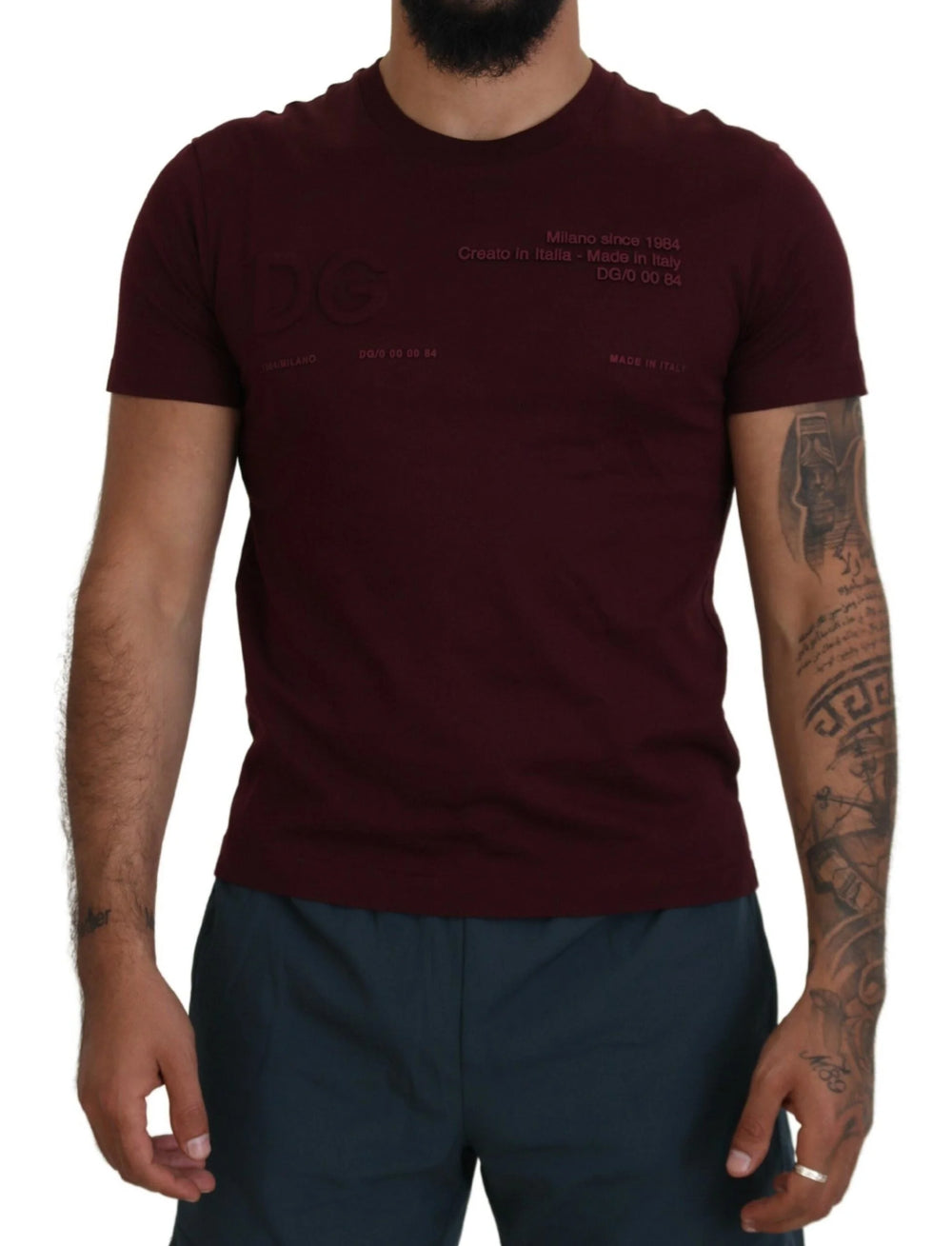 Dolce & Gabbana Maroon Printed Short Sleeves Men T-shirt - IT42 | XL - T-Shirts