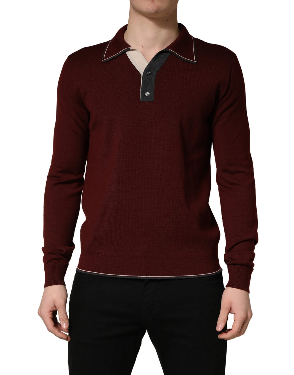 Dolce & Gabbana Weinrot Re-Edition Woll-Langarm-T-Shirt – IT50 | L