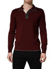 Dolce & Gabbana Weinrot Re-Edition Woll-Langarm-T-Shirt – IT50 | L