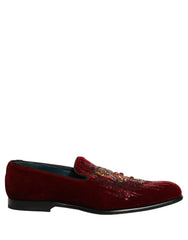 Dolce & Gabbana Maroon Sequin Gemstone Dress Loafers Shoes - EU43/US10