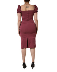 Dolce & Gabbana Purppuranpunainen Silkkimekko Sydänkauluksella ja Muotoillulla Midipituudella - IT40|S