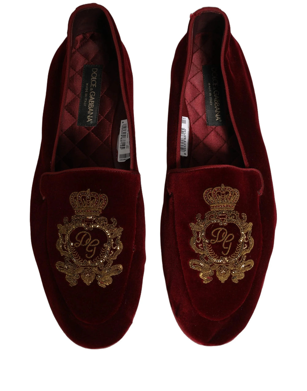 Dolce & Gabbana Μόκασιν από Βελούδο Καρμίνι με Κεντημένο Στέμμα - EU44/US11