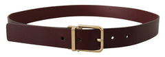 Dolce & Gabbana Maroon Vitello Leather Gold Metal Buckle Belt - 90 cm / 36 Inches - Belts