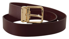 Dolce & Gabbana Maroon Vitello Leather Gold Metal Buckle Belt - 90 cm / 36 Inches - Belts