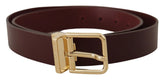 Dolce & Gabbana Maroon Vitello Leather Gold Metal Buckle Belt - 90 cm / 36 Inches - Belts