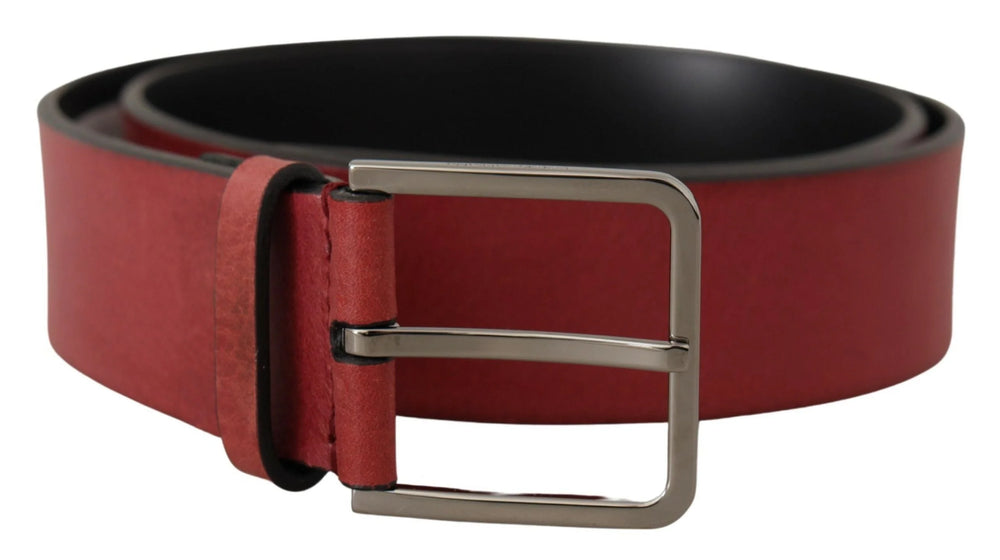 Dolce & Gabbana Maroon Vitello Silver Metal Logo Buckle Belt - 85 cm / 34 Inches - Belts