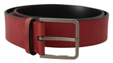 Dolce & Gabbana Maroon Vitello Silver Metal Logo Buckle Belt - 85 cm / 34 Inches - Belts