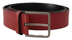 Dolce & Gabbana Maroon Vitello Silver Metal Logo Buckle Belt - 85 cm / 34 Inches - Belts