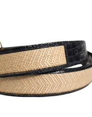 Dolce & Gabbana Men Beige Braided Leather Metal Buckle Belt - 90 cm / 36 Inches