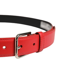 Dolce & Gabbana Men Beige Red Woven Leather Metal Buckle Belt - 90 cm / 36 Inches