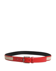 Dolce & Gabbana Men Beige Red Woven Leather Metal Buckle Belt - 90 cm / 36 Inches
