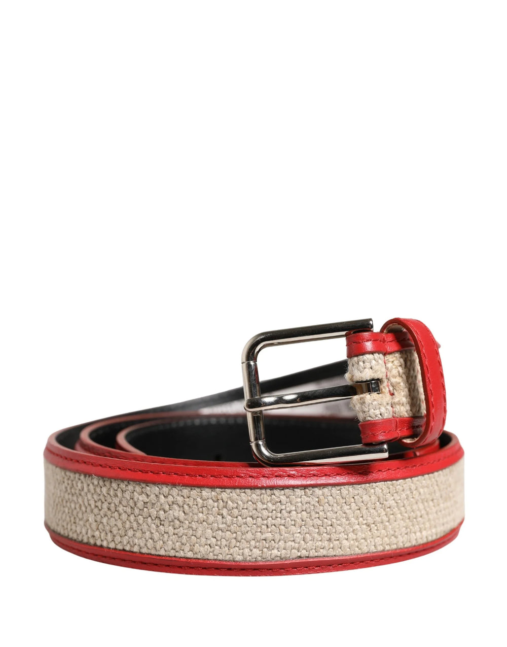 Dolce & Gabbana Men Beige Red Woven Leather Metal Buckle Belt - 90 cm / 36 Inches
