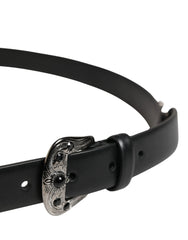 Dolce & Gabbana Men Black Calf Embellished Metal Buckle Belt - 105 cm / 42 Inches