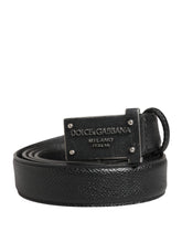 Dolce & Gabbana Men Black Calf Leather Logo Metal Buckle Belt