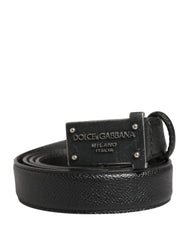 Dolce & Gabbana Men Black Calf Leather Logo Metal Buckle Belt