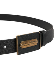 Dolce & Gabbana Men Black Calf Leather Metal Buckle Belt - 115 cm / 46 Inches