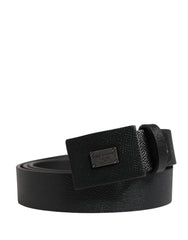 Dolce & Gabbana Men Black Calfskin Leather Square Buckle Belt