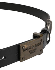 Dolce & Gabbana Men Black Classic Leather Logo Buckle Belt - 100 cm / 40 Inches