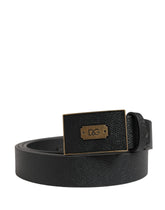 Dolce & Gabbana Men Black Classic Leather Logo Buckle Belt - 110 cm / 44 Inches