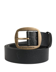 Dolce & Gabbana Men Black Classic Leather Metal Buckle Belt - 115 cm / 46 Inches