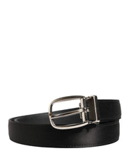 Dolce & Gabbana Men Black Classic Leather Metal Buckle Belt - 85 cm / 34 Inches