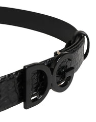 Dolce & Gabbana Men Black Exotic Leather Logo Buckle Belt