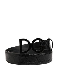Dolce & Gabbana Men Black Exotic Leather Logo Buckle Belt - 95 cm / 38 Inches