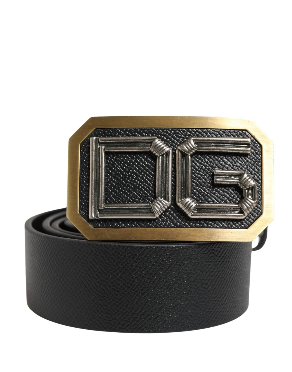 Dolce & Gabbana Men Black Leather DG Logo Metal Buckle Belt - 115 cm / 46 Inches